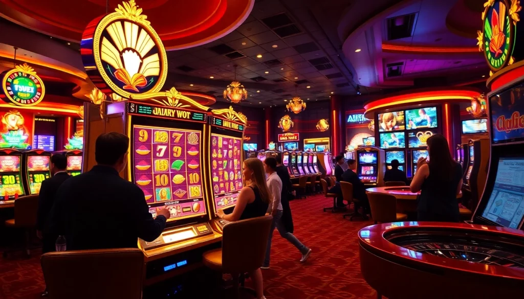 Experience the excitement of Slot X5bet machine in a vibrant casino scene.